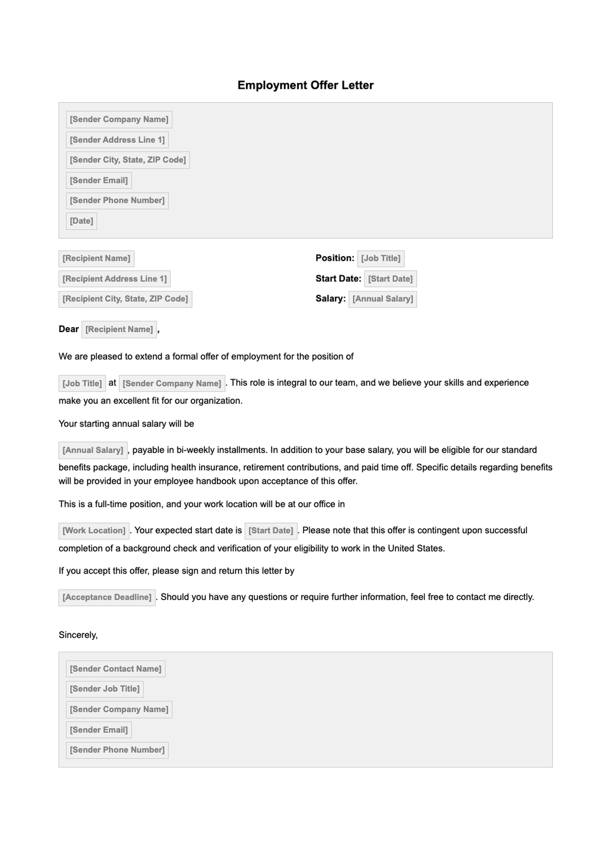 Formal employment offer withdrawal letter template with placeholders_variant_2